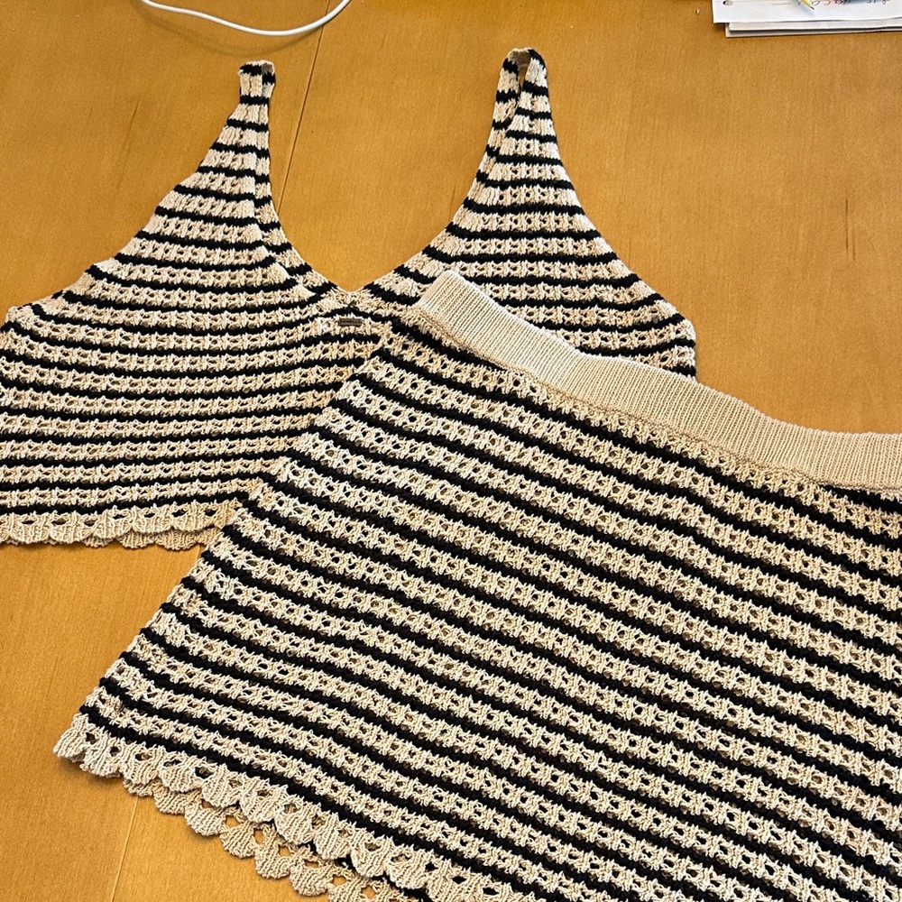 O’Neill Kelsey, striped cotton, crochet, cover up top and miniskirt